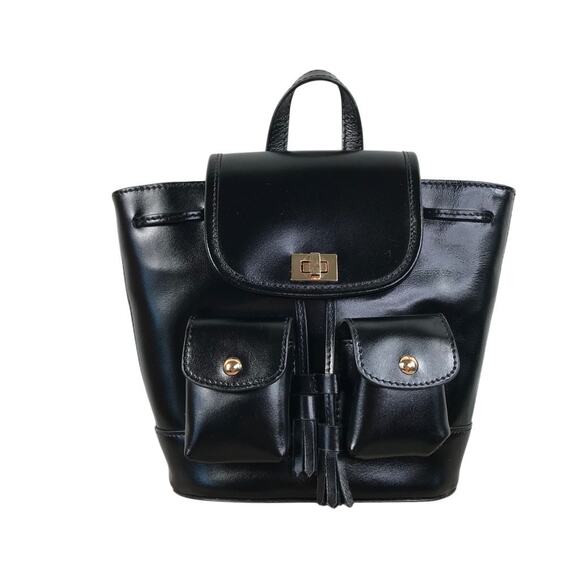 J.CREW Italian Leather Backpack Black Adjustable Small Stylish City Travel NWOT main image 11